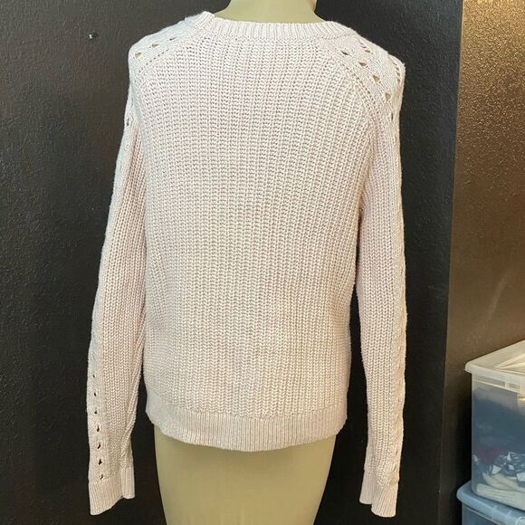Lucky Brand Women's Medium Chunky‎ Cable Knit Light Pink Pullover Sweater - Picture 6 of 7